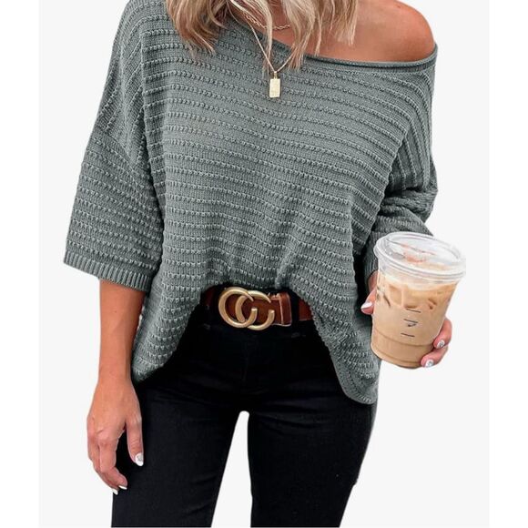 NEW~ 3/4 Sleeve Loose Tunic Tops Lightweight Knit Pullover Sweater 2X - Picture 1 of 5